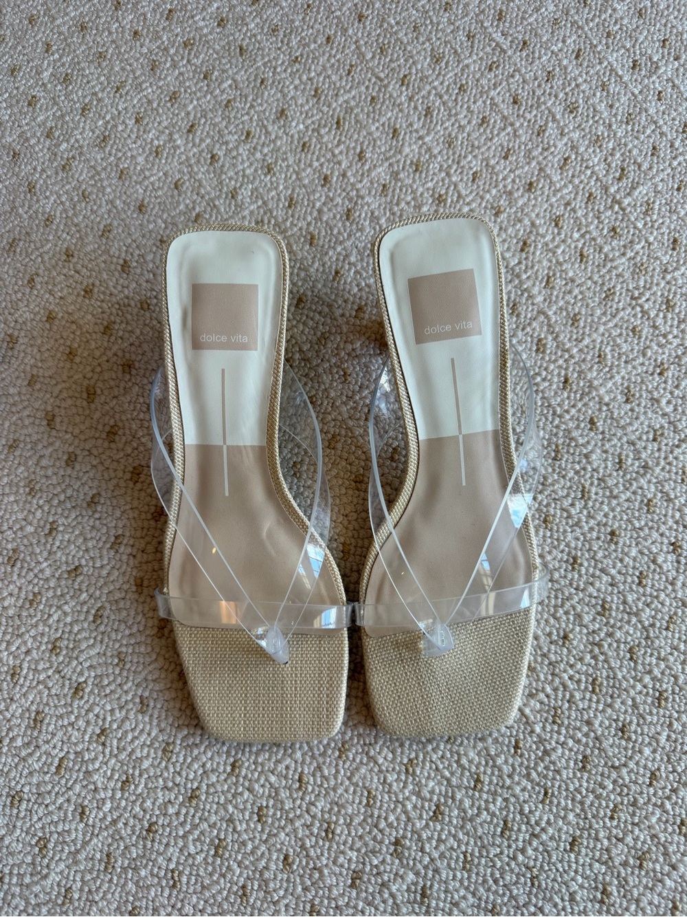Dolce Vita Beige Square-Toe Clear-Strap Sandals
